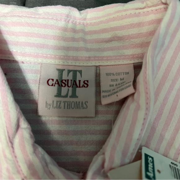 LT Casuals by Liz Thomas white pink striped button down shirt stains medium - Picture 7 of 11